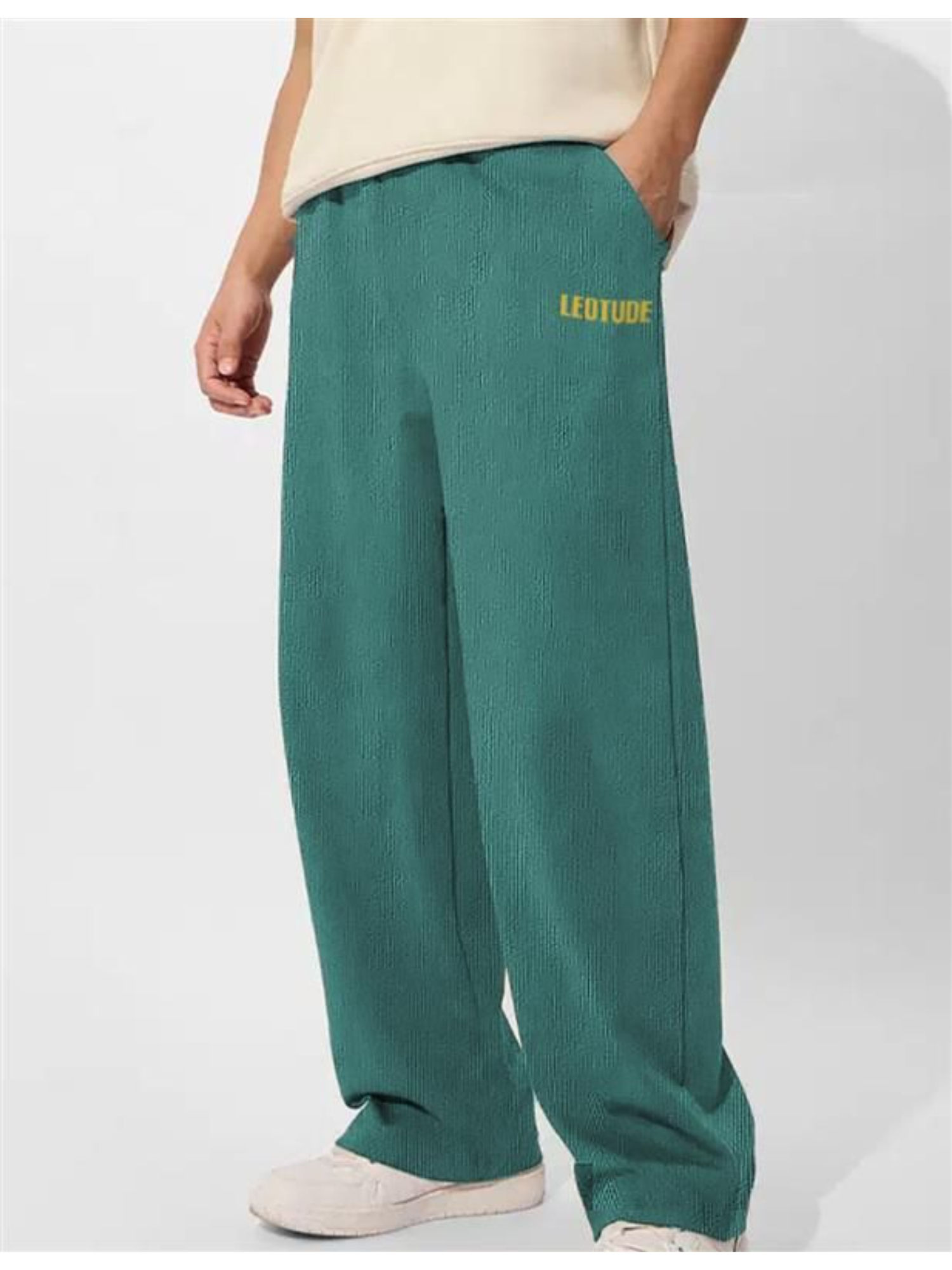 LEOTUDE Mens Loose Mid Rise Drawstring Stretchable Green Trackpant