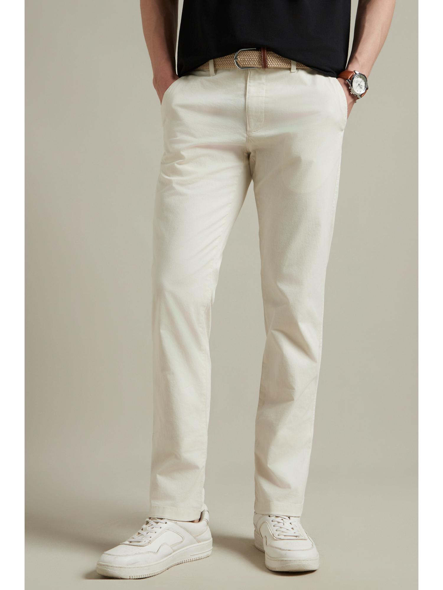 Louis Philippe Men White Slim Straight Fit Solid Flat Front Casual Trouser
