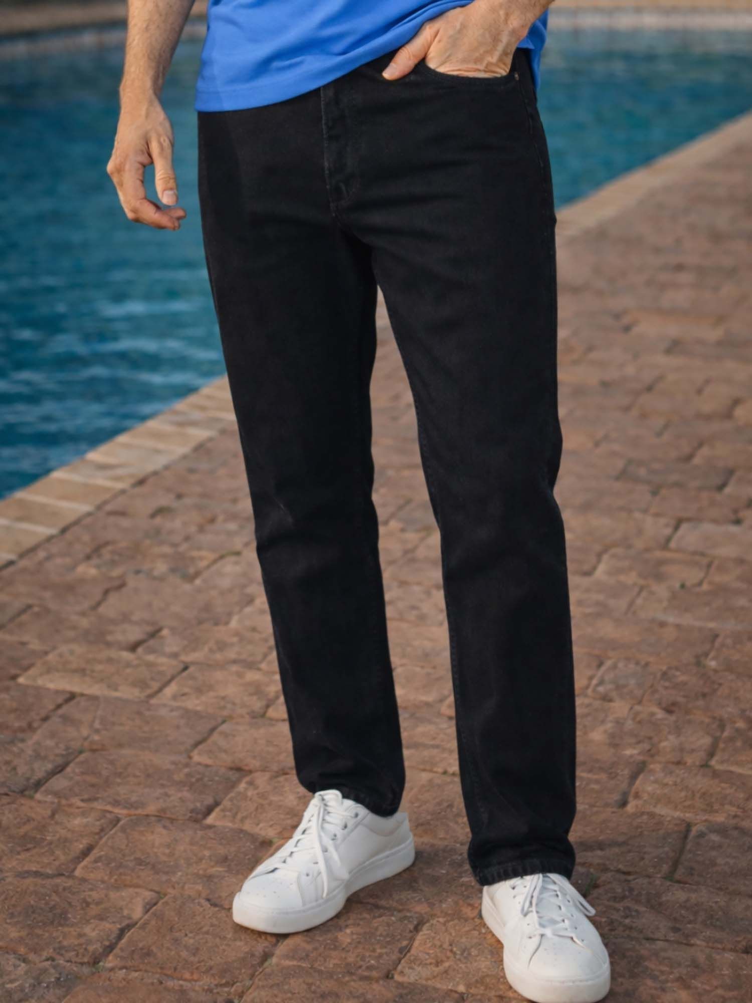 Louis Philippe Men's Jet Black Slim Fit Mid-Rise Stretchable Jeans