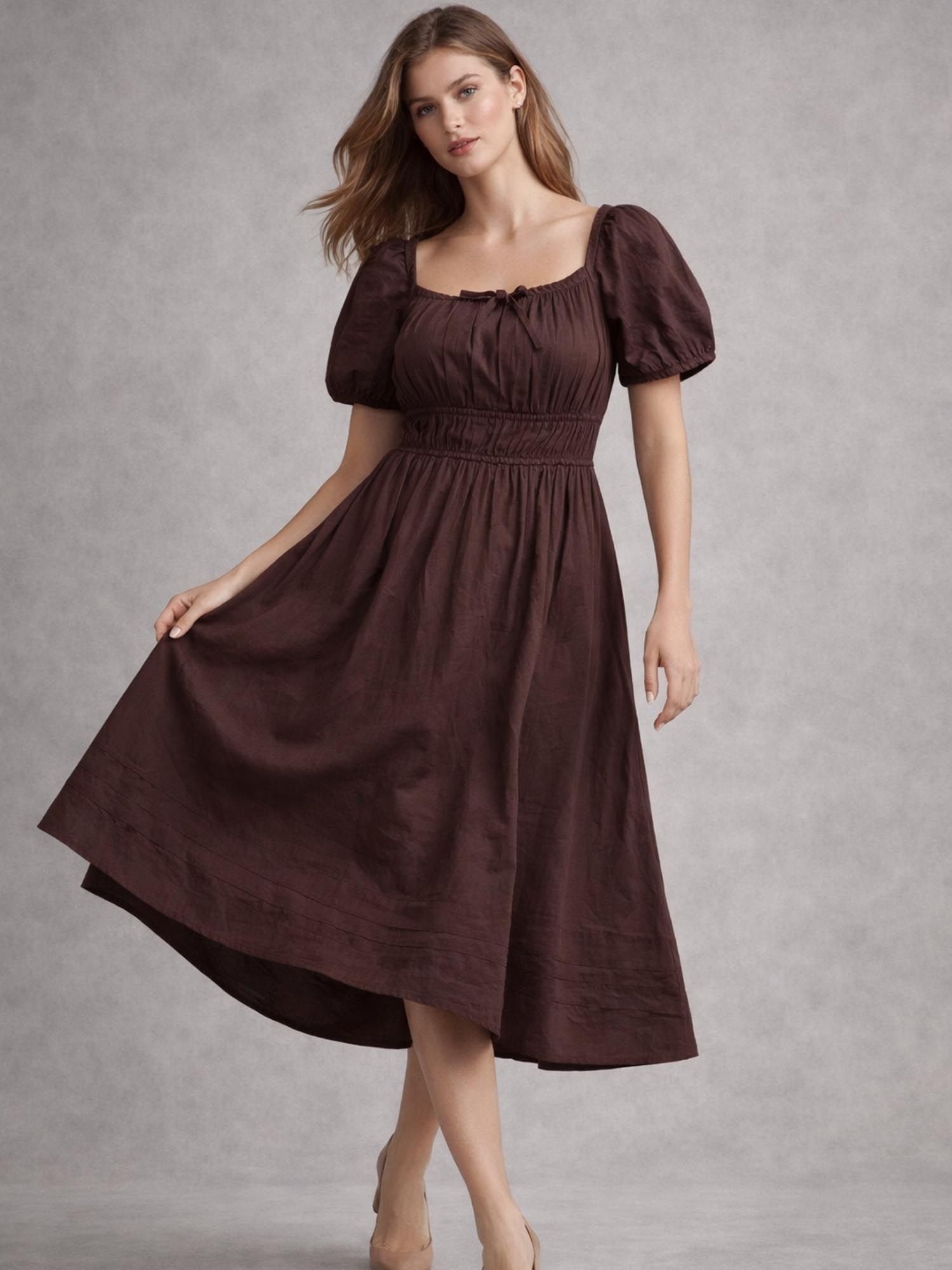 Lounge Dreams Brown Pure Cotton Dress with Gather Details
