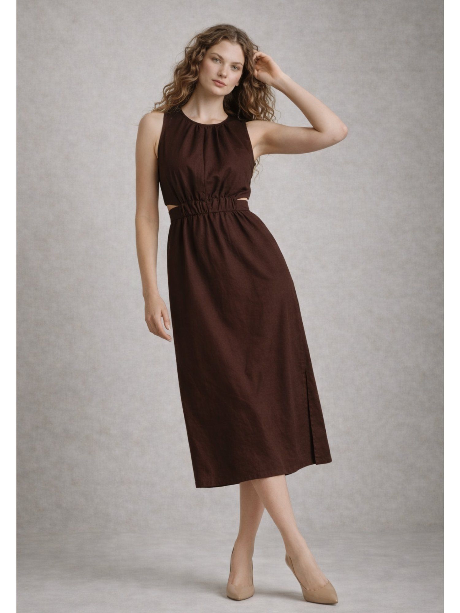 Lounge Dreams Coffee Brown Pure Cotton A-Line Dress