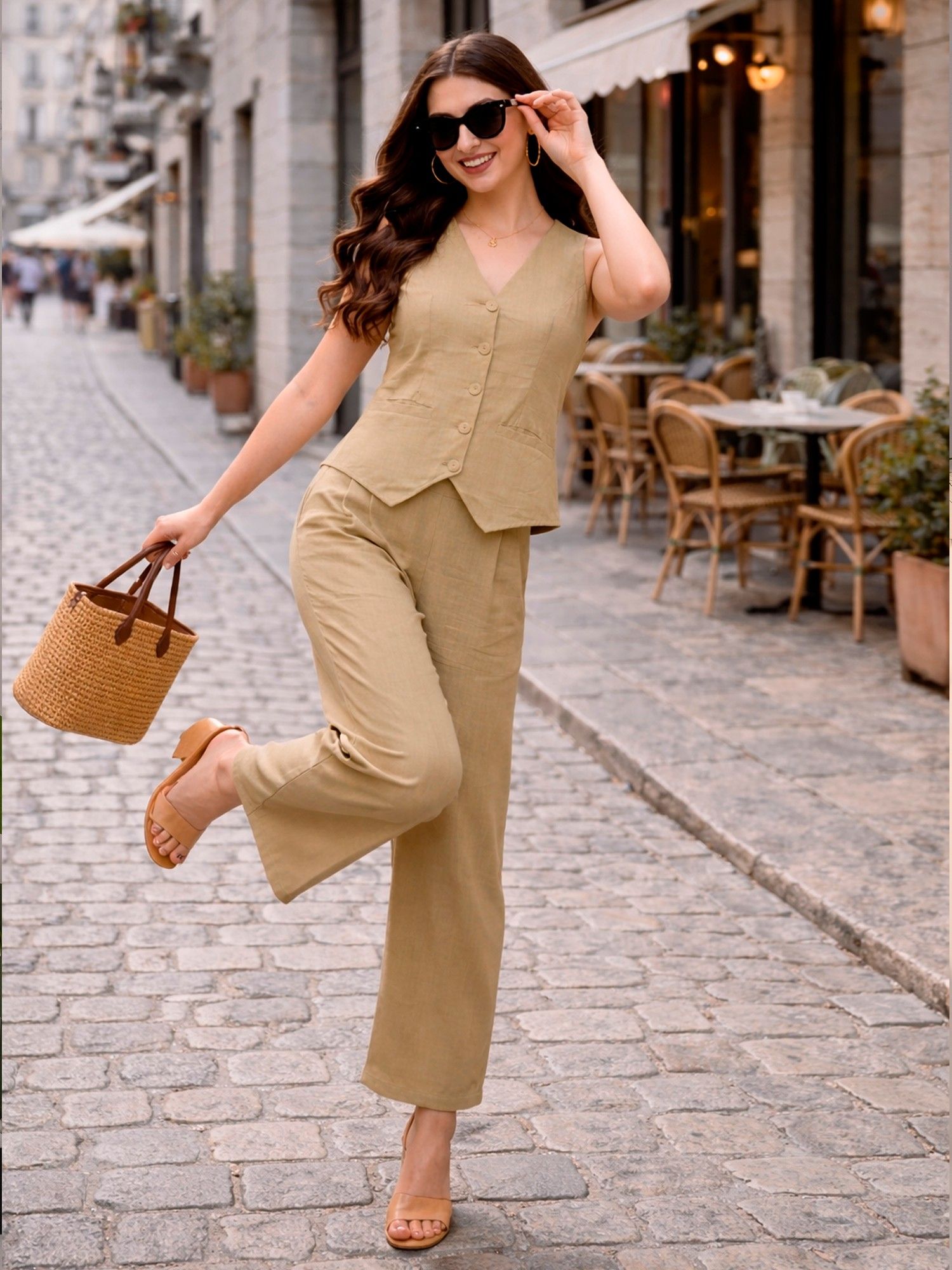 Mabish By Sonal Jain Beige Cotton Co-Ord Set