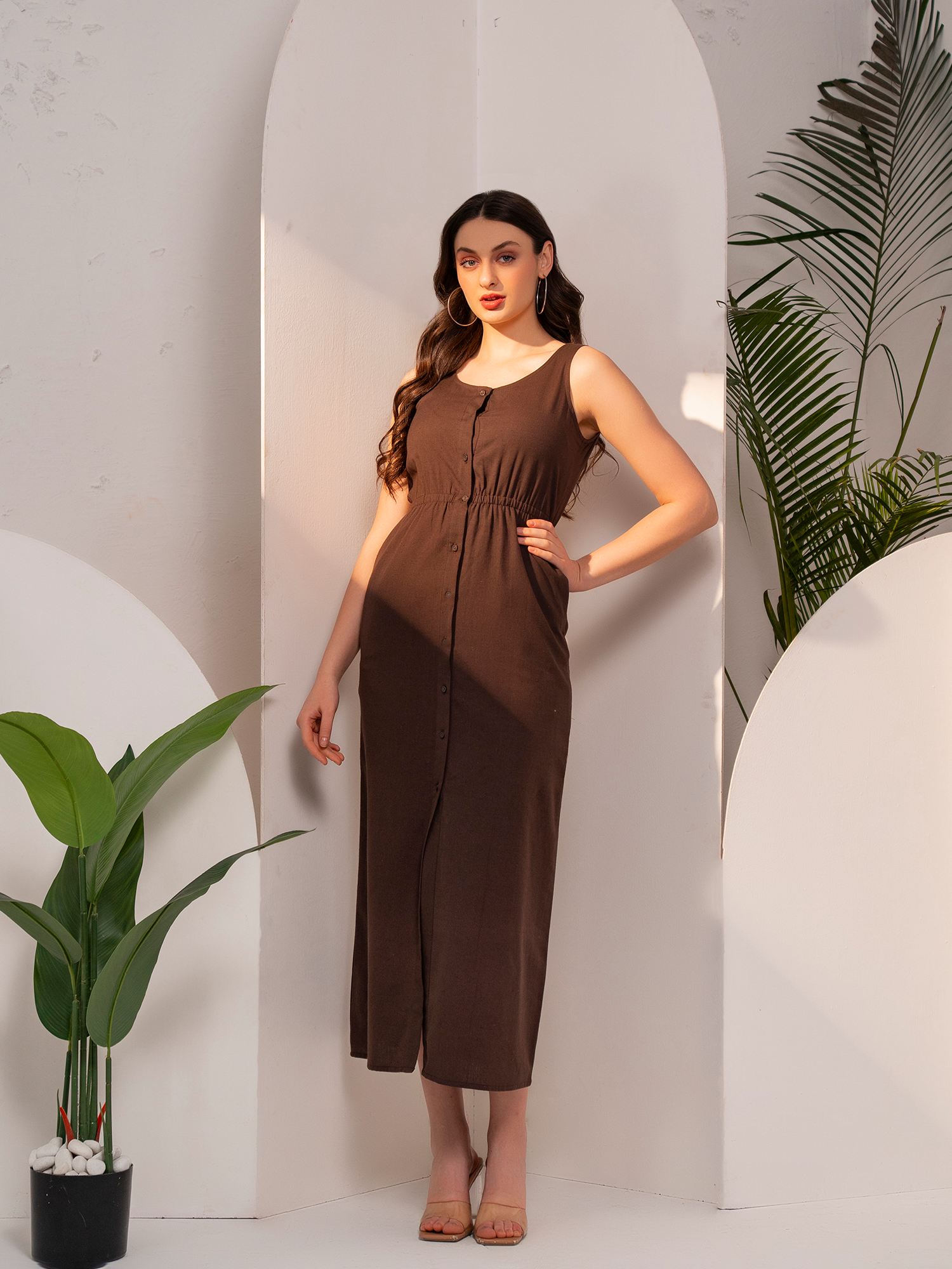 Mabish By Sonal Jain Brown Round Neck Shirt Dress