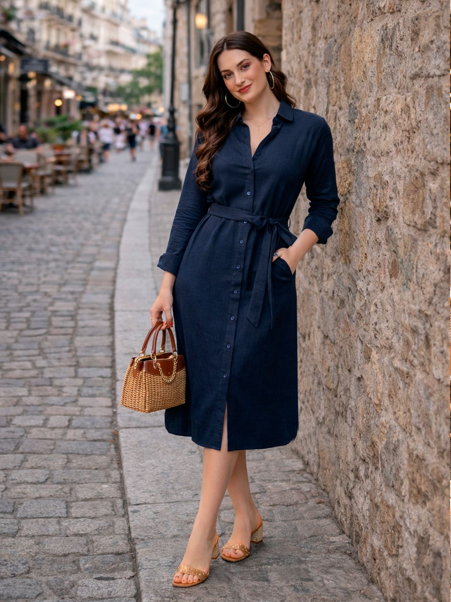 Mabish By Sonal Jain Navy Blue Straight Shirt Dress With Belt