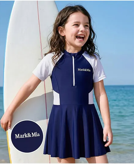 Mark & Mia Half Raglan Sleeves Frock Swimsuit - Blue