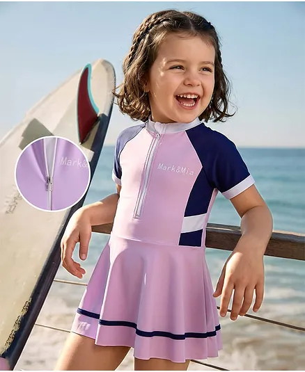 Mark & Mia Half Raglan Sleeves Frock Swimsuit - Purple