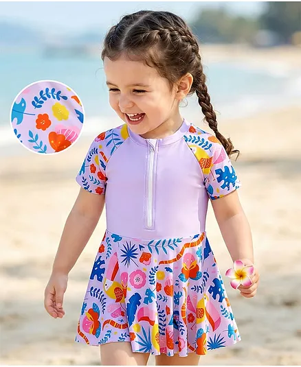 Mark & Mia Half Raglan Sleeves Frock Swimsuit With Floral Print - Pink