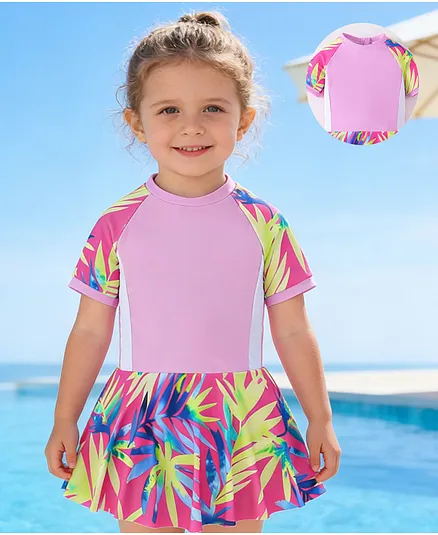 Mark & Mia Half Raglan Sleeves Printed Frock Swimsuit - Multicolor