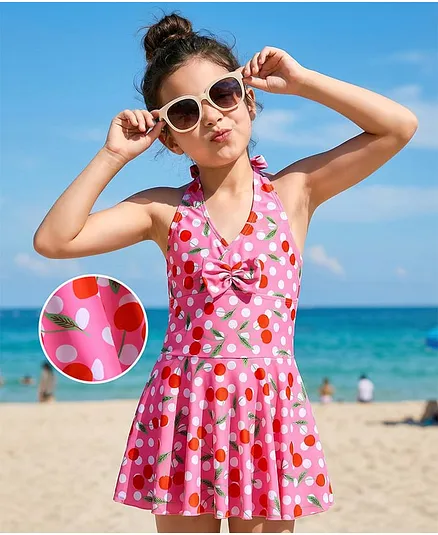 Mark & Mia Sleeveless Frock Swimsuit With Cherry Print - Pink