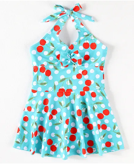 Mark & Mia Sleeveless Frock Swimsuit With Cherry Print - Turquoise
