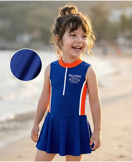 Mark & Mia Sleeveless Frock Swimsuit With Girl Power Print - Blue