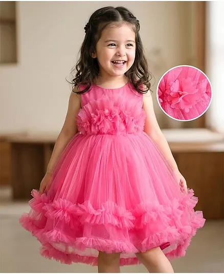Mark & Mia Sleeveless Shimmered Ruffle & Frills Party Frock - Pink