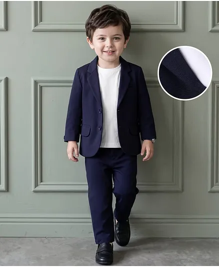 Mark & Mia Woven Full Sleeves Solid Blazer & Trouser with Inner Tee - Multicolor
