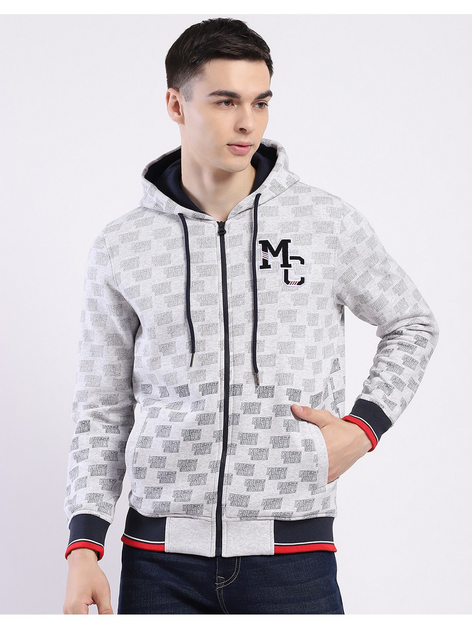 Monte Carlo Men Grey Printed Hoodie