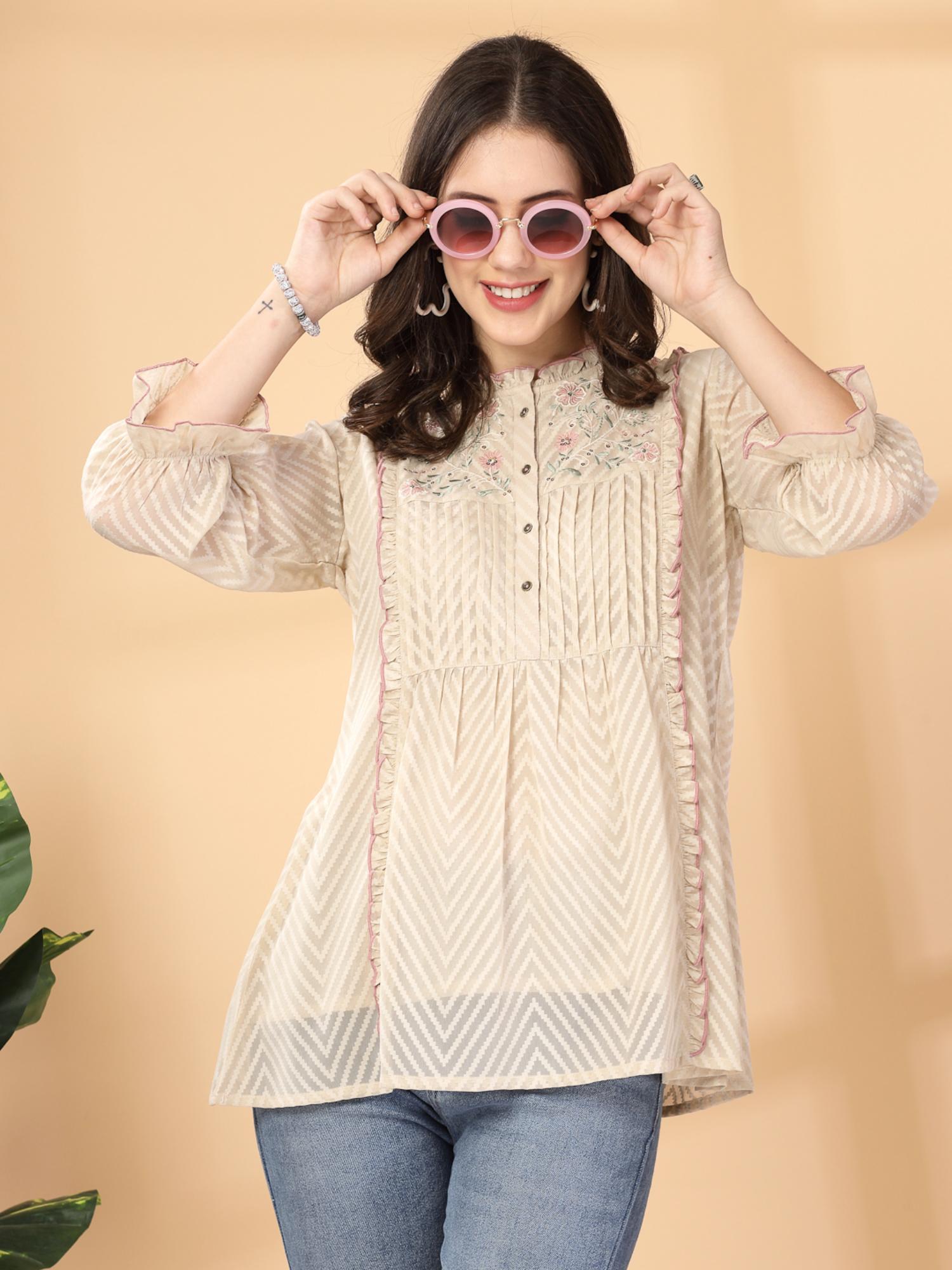 Nayam by lakshita Floral Embroidered Puff Sleeves Tunic