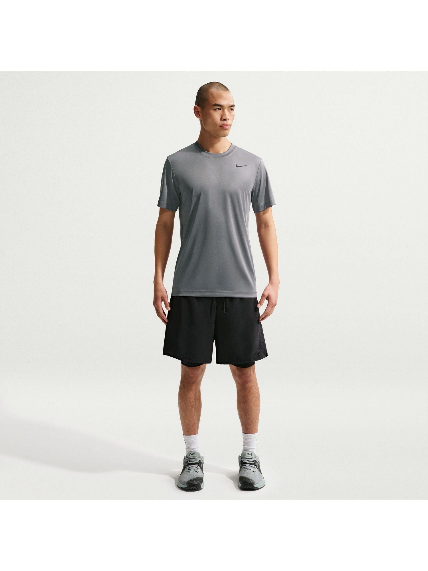 Nike Grey Polyester Solid T-Shirt