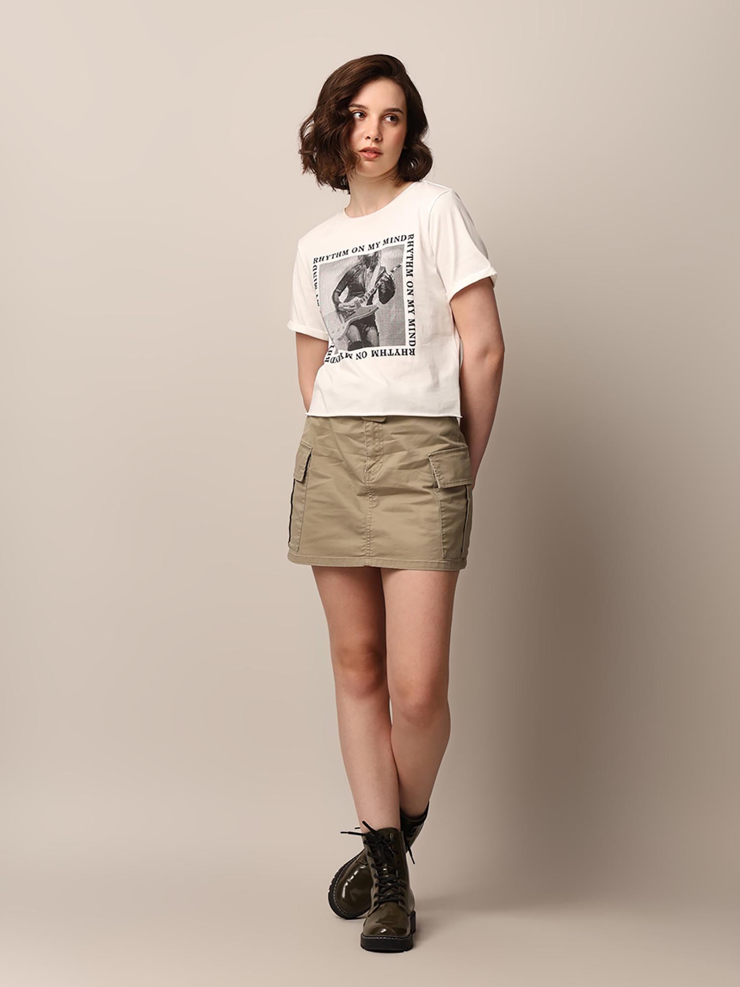 ONLY Women Typography Cotton Boxy Fit White T-Shirt