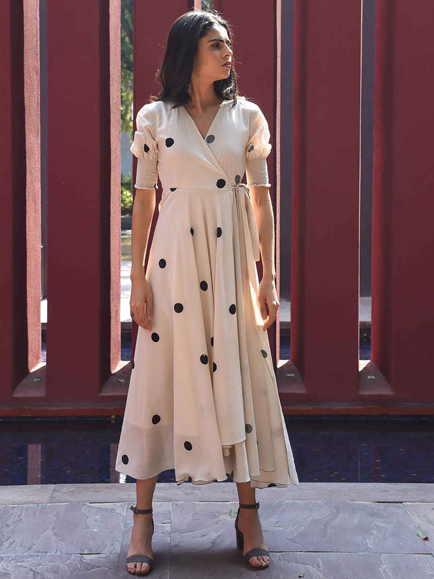 ORDINAREE Vanilla Bean Polka Cotton Dress