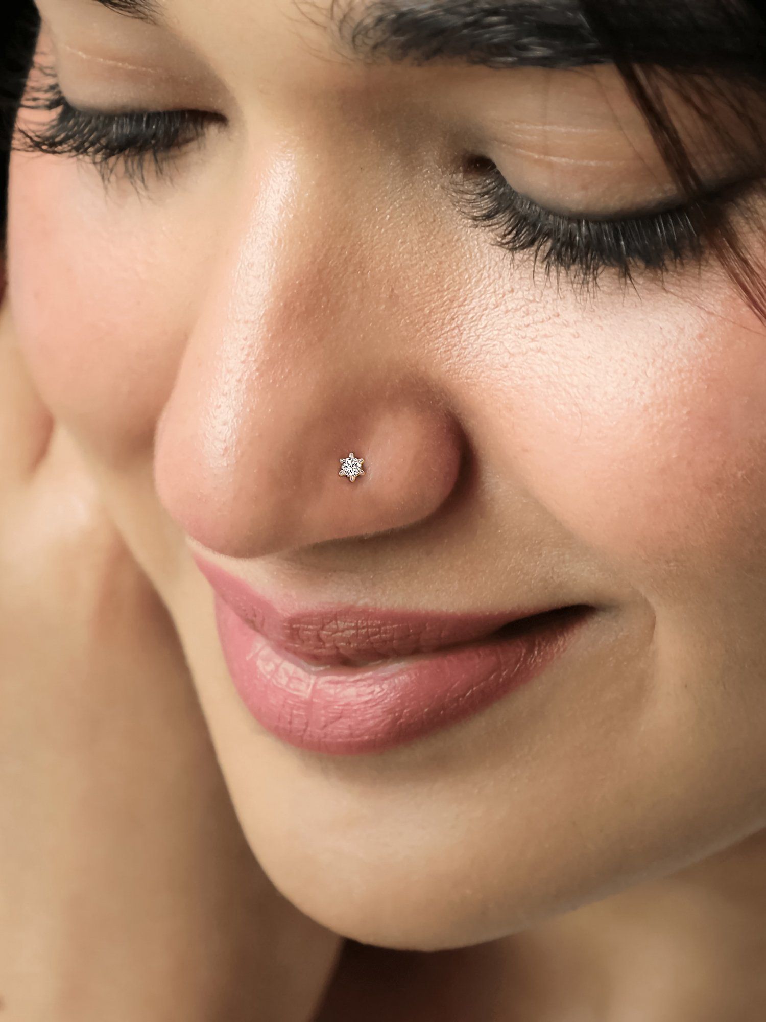 Ornate Jewels Gold 0.05 Carat Round Lab Grown Diamond Solitaire Nose Pin for Women & Girls