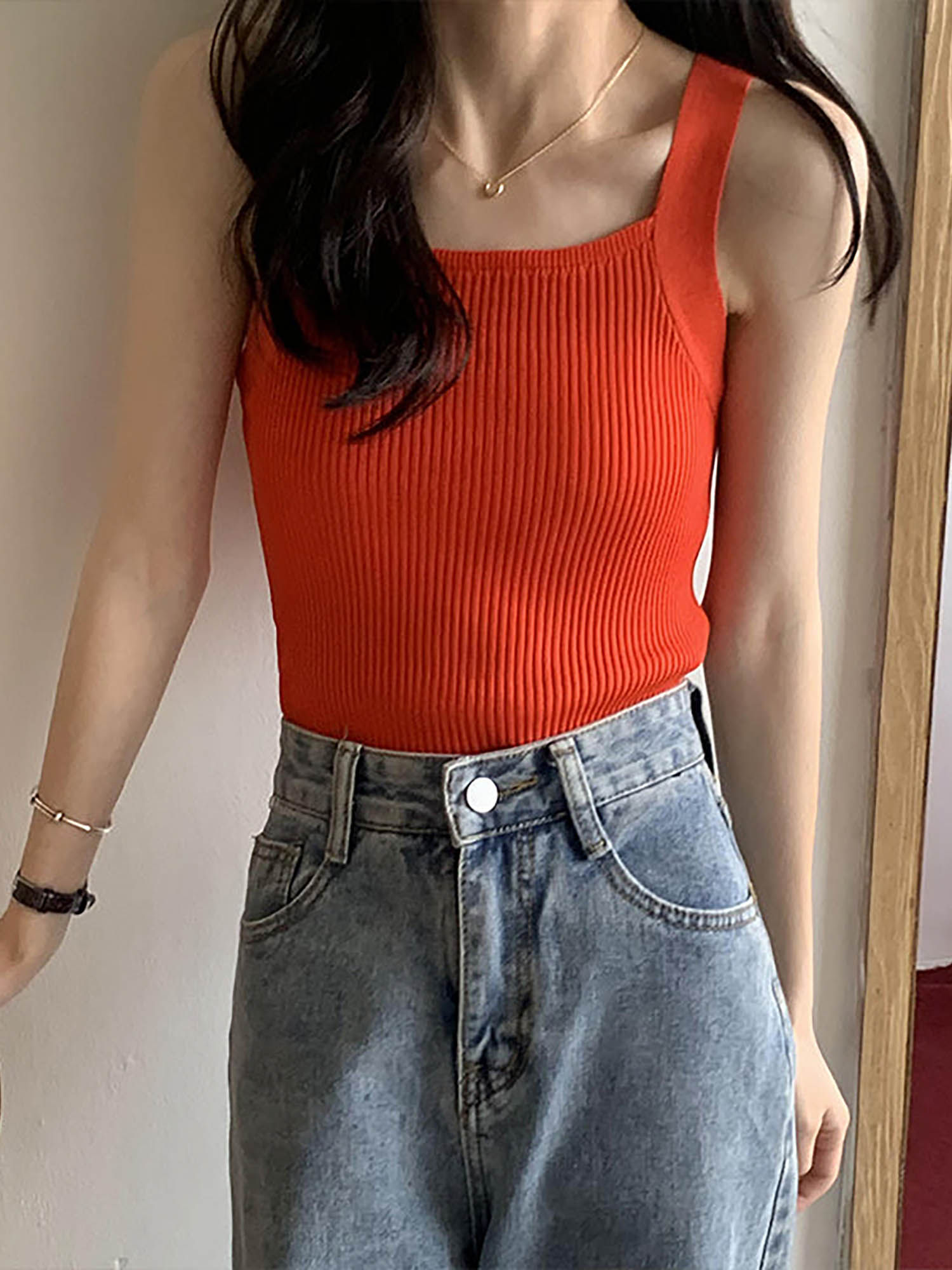 Outzidr Orange Square Neck Flat Tank Top