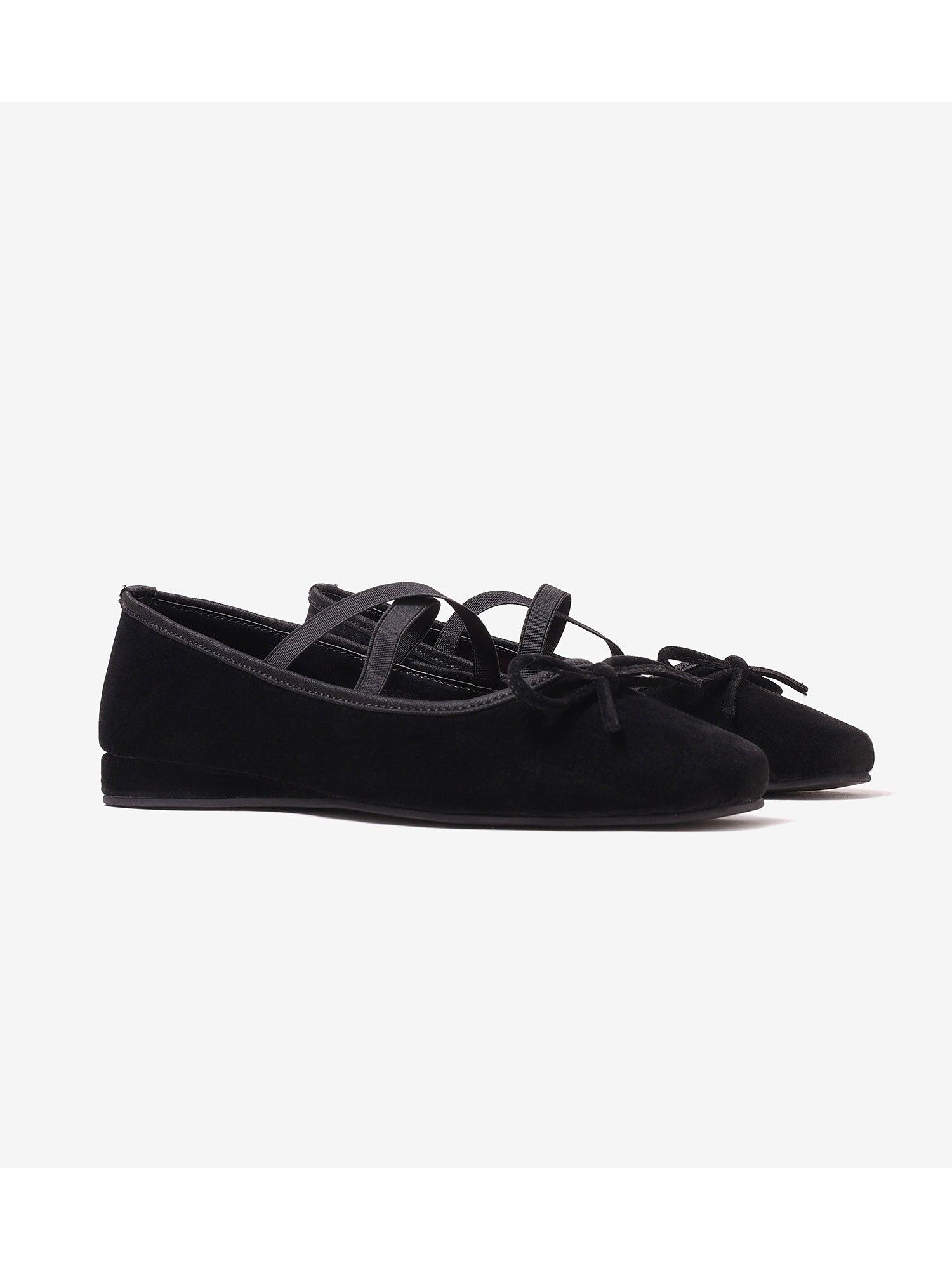 Pair ie Tales Velvet Mary Jane Ballerinas - Black