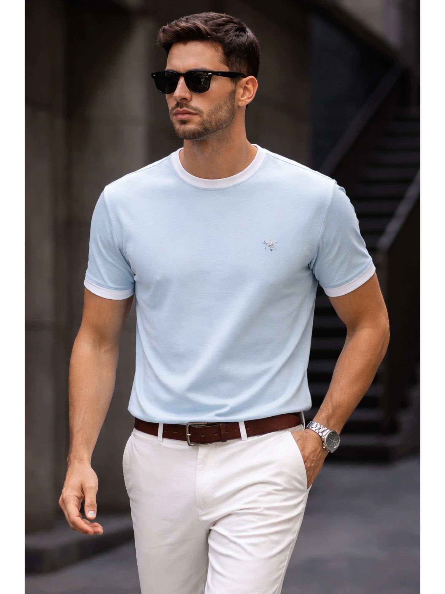 Parcel Yard Blue Men Solid Cotton Round Neck Half Sleeve Regular Fit T Shirt