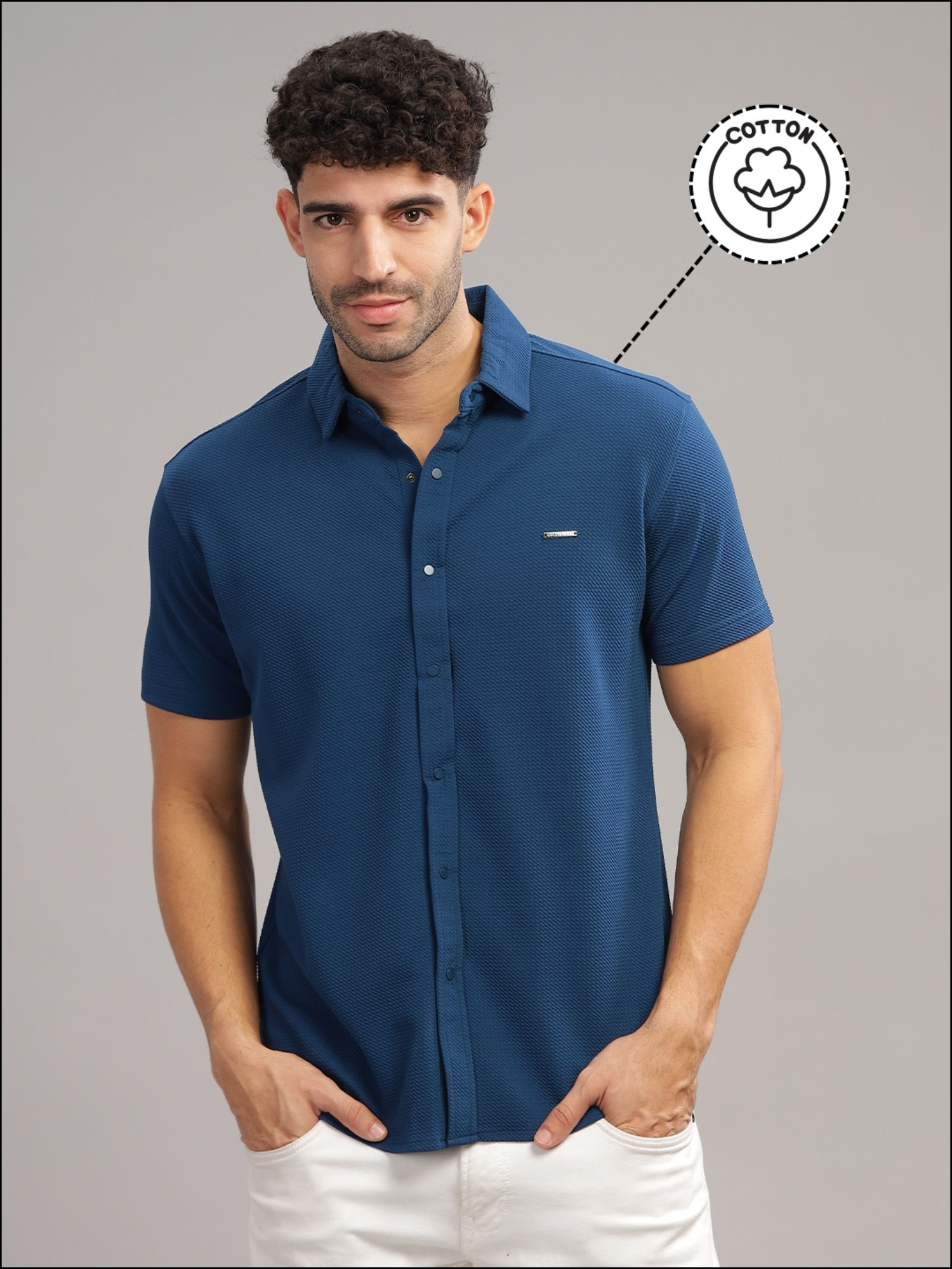 Parcel Yard Men Airforce Self Design Shirt with Collar