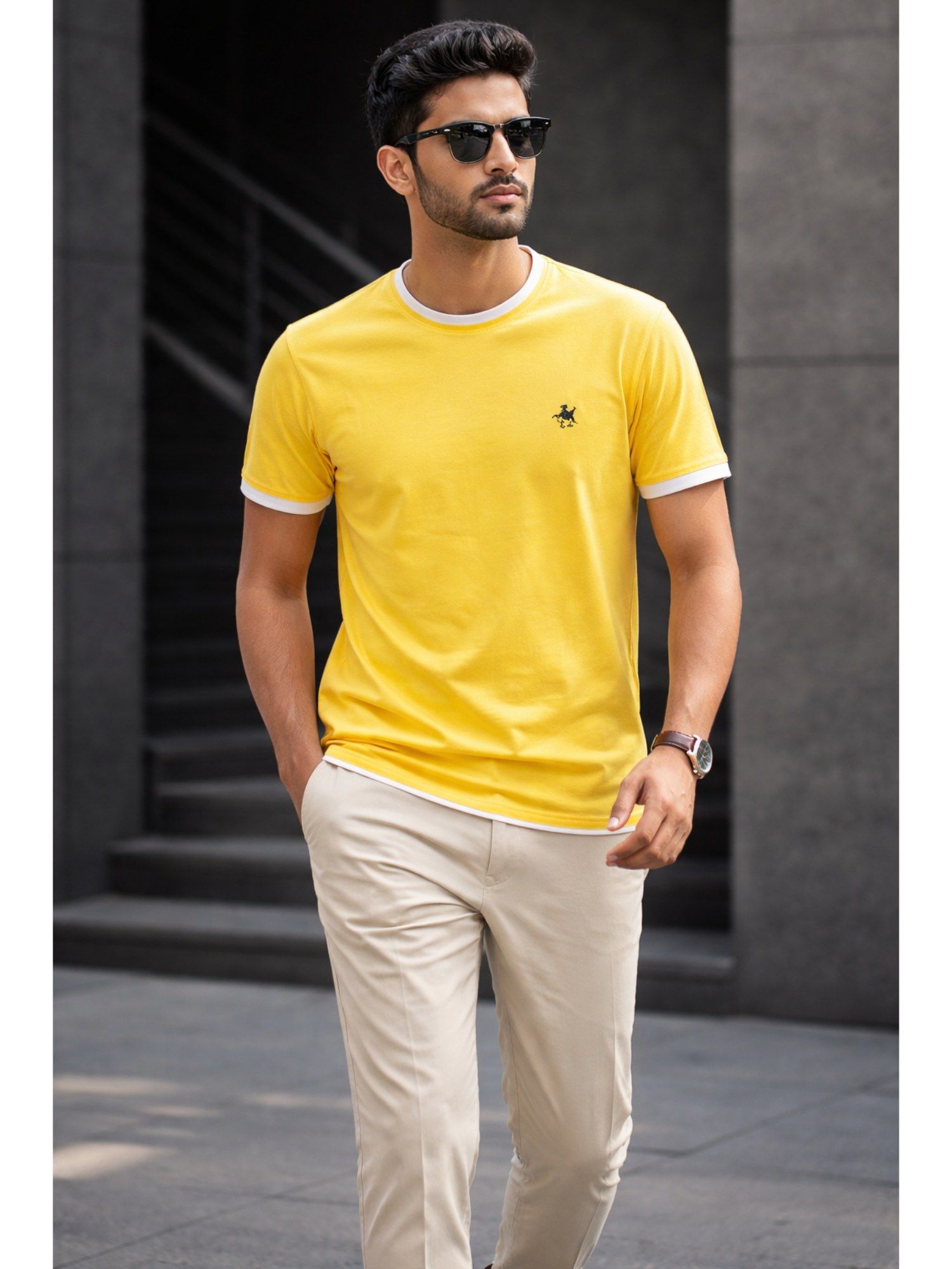 Parcel Yard Yellow Men Solid Cotton Round Neck Half Sleeve Regular Fit T Shirt