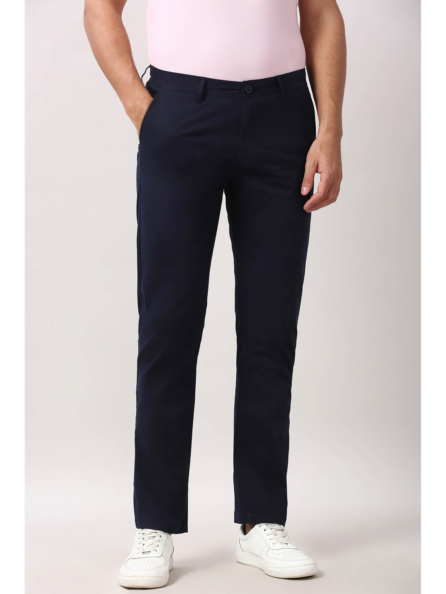 Peter England Navy Blue Solid Slim Fit Trouser