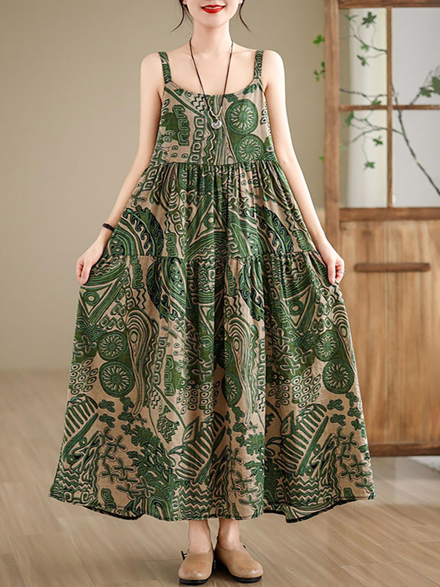 PIMU Womens Graphic Green Dress