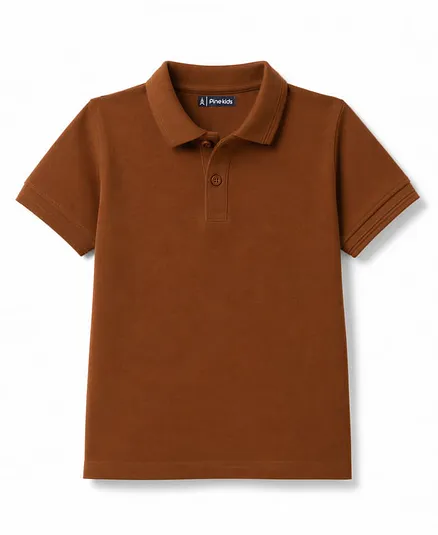 Pine Kids Cotton Knit Half Sleeves Solid Polo T-Shirt - Brown