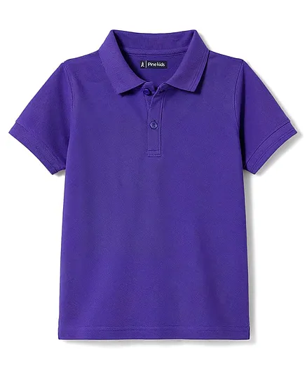 Pine Kids Cotton Knit T-Shirts Polo Collar Half Sleeves Purple 7-8 Years