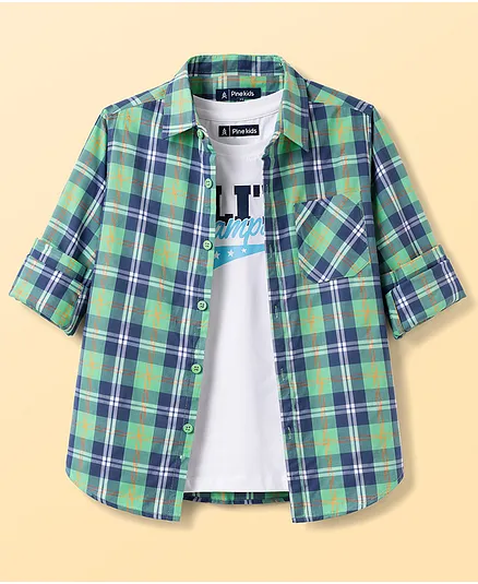 Pine Kids Cotton Woven Checks Shirt Roll Up Sleeves Multi Color 6-7 Years