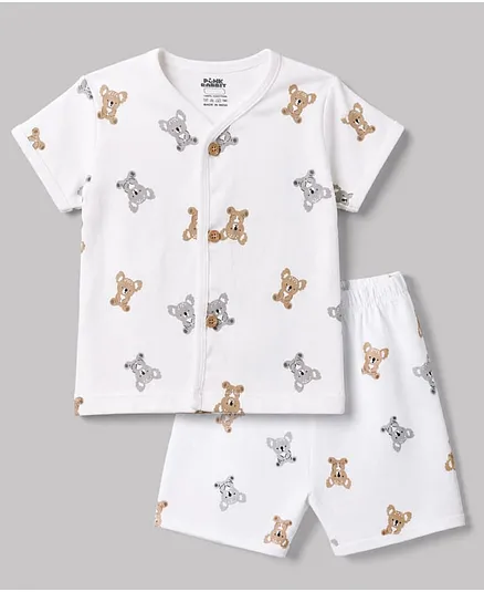 Pink Rabbit Sinker Knit Half Sleeves Koala Printed Co-Ords T-Shirt & Shorts Night Suit - OffWhite