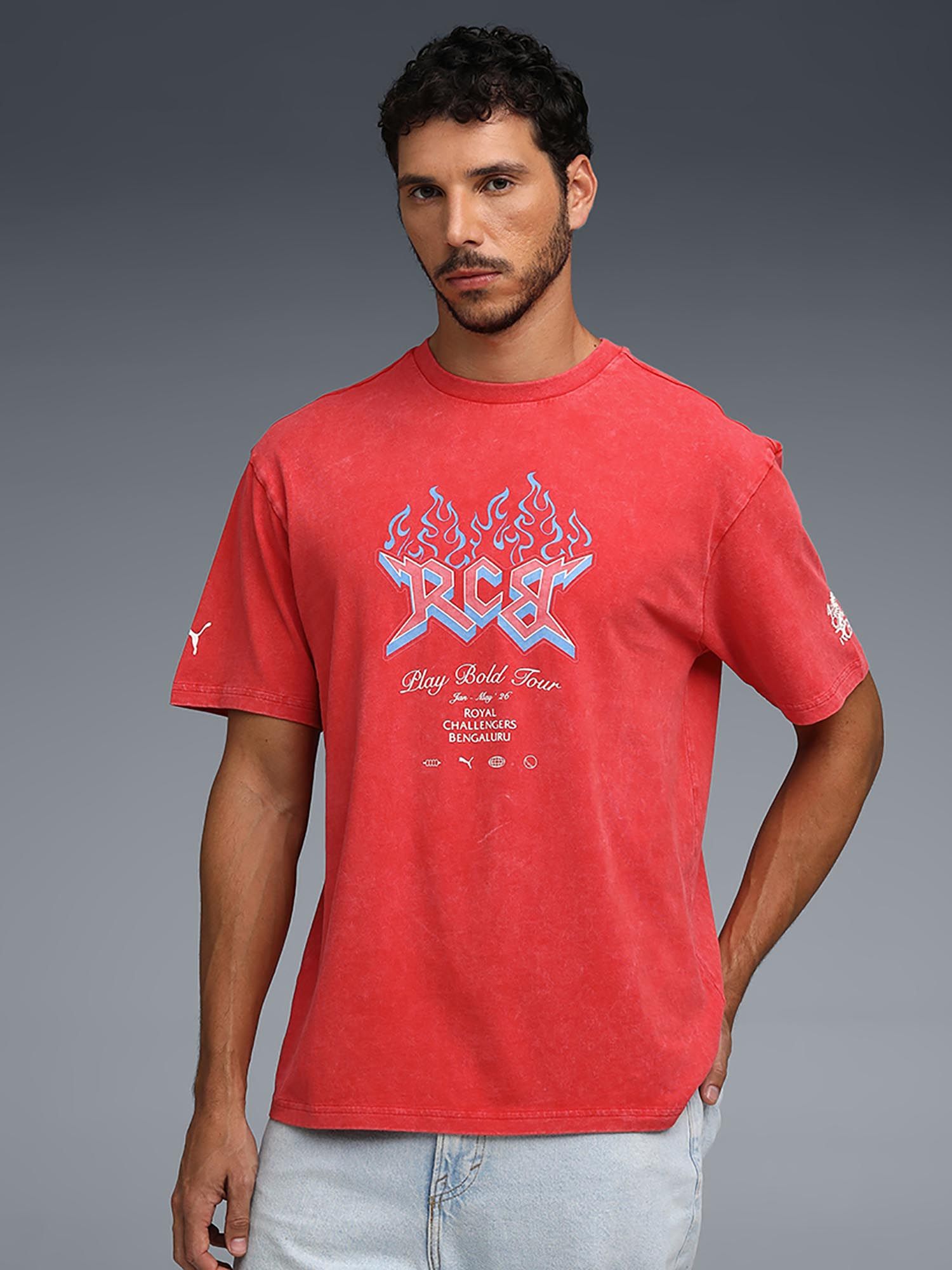 Puma Rcb 2026 Men's Red Printed Vintage T-Shirt