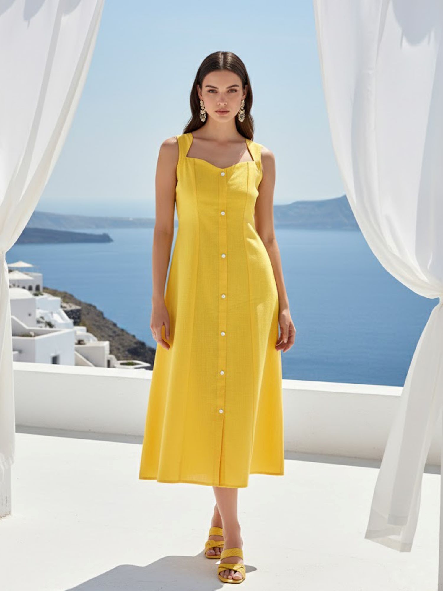PURVAJA Women Shirt Style Midi Sleeveless Square Solid Dress