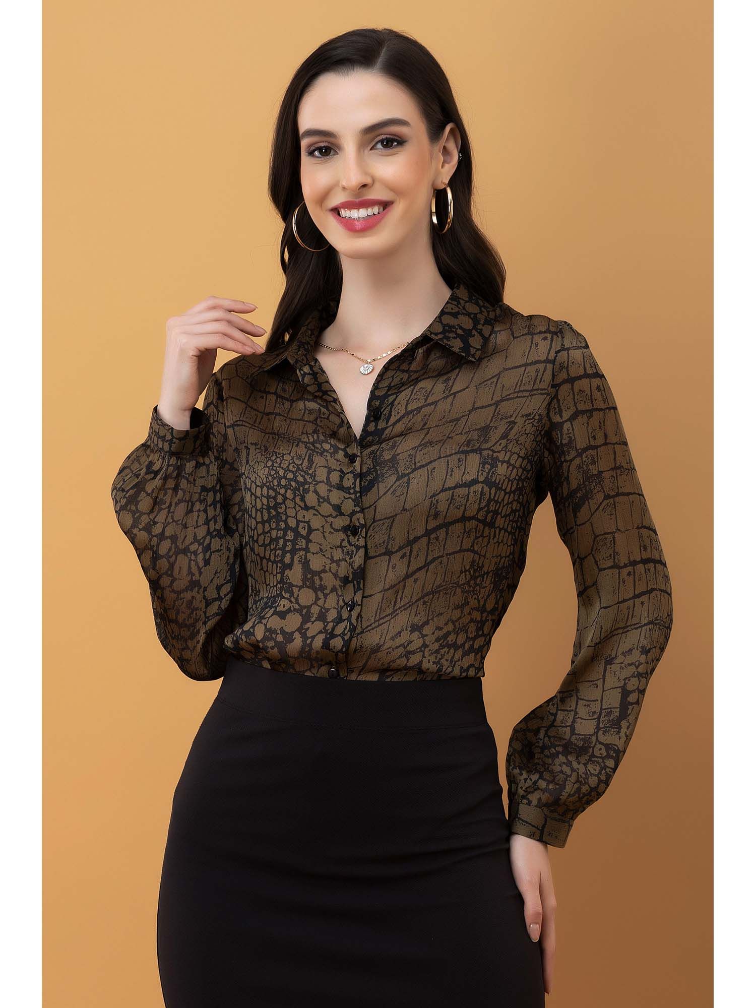 PURYS Olive Printed Casual Shirt