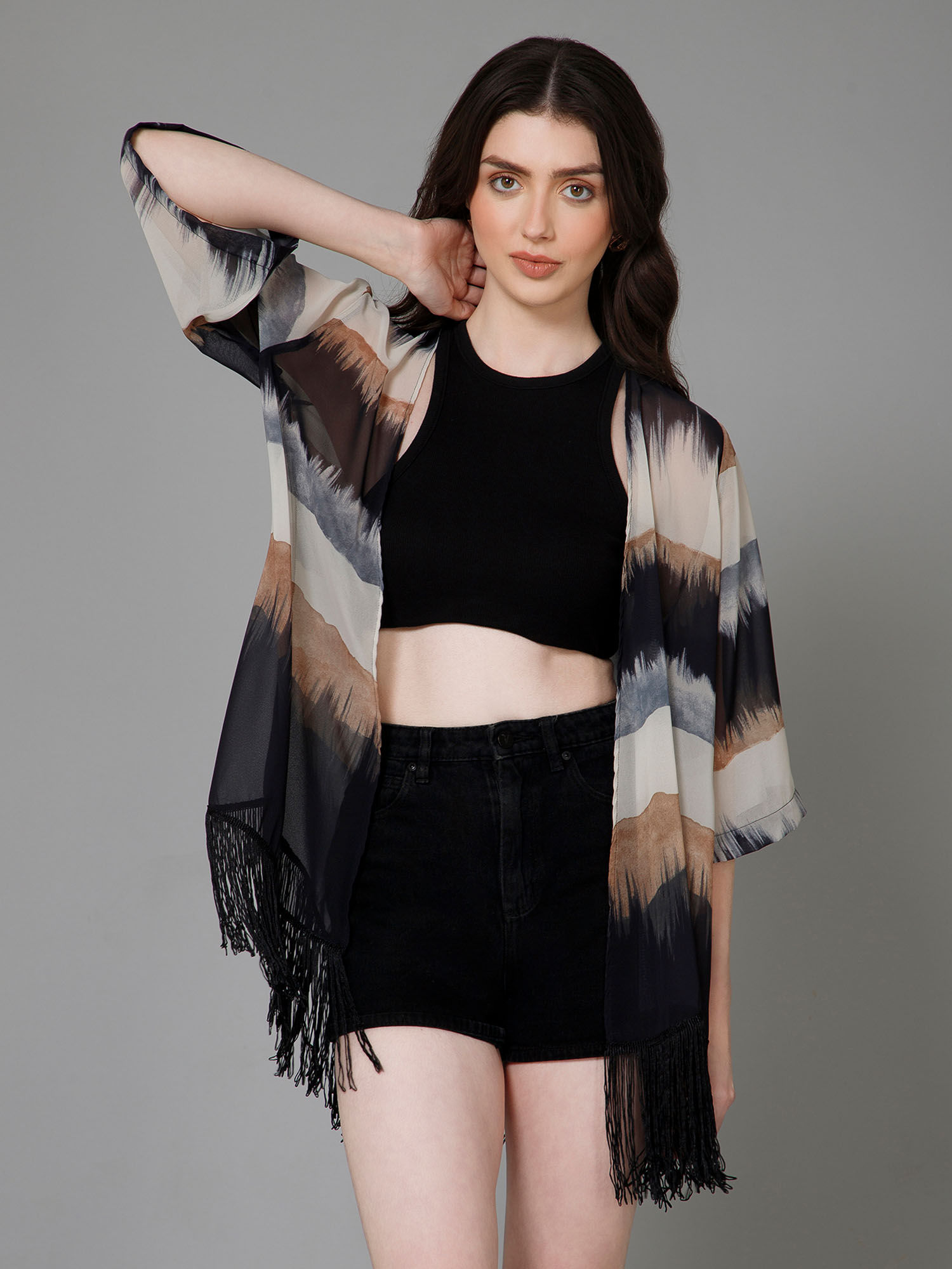 PURYS Ombre Kimono Printed Shrug