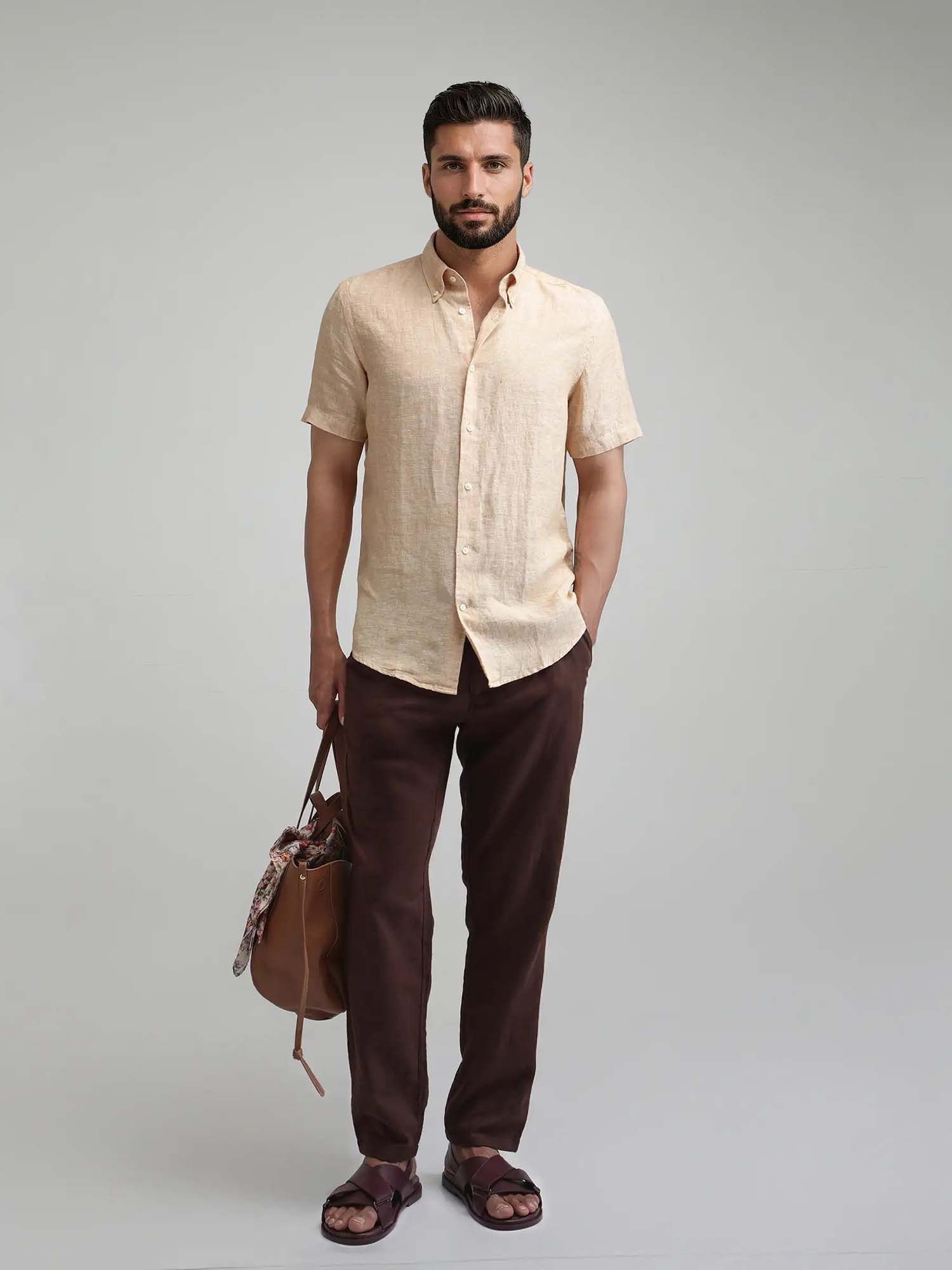 Rare Rabbit Brown Men Cotton Blend Plain Men