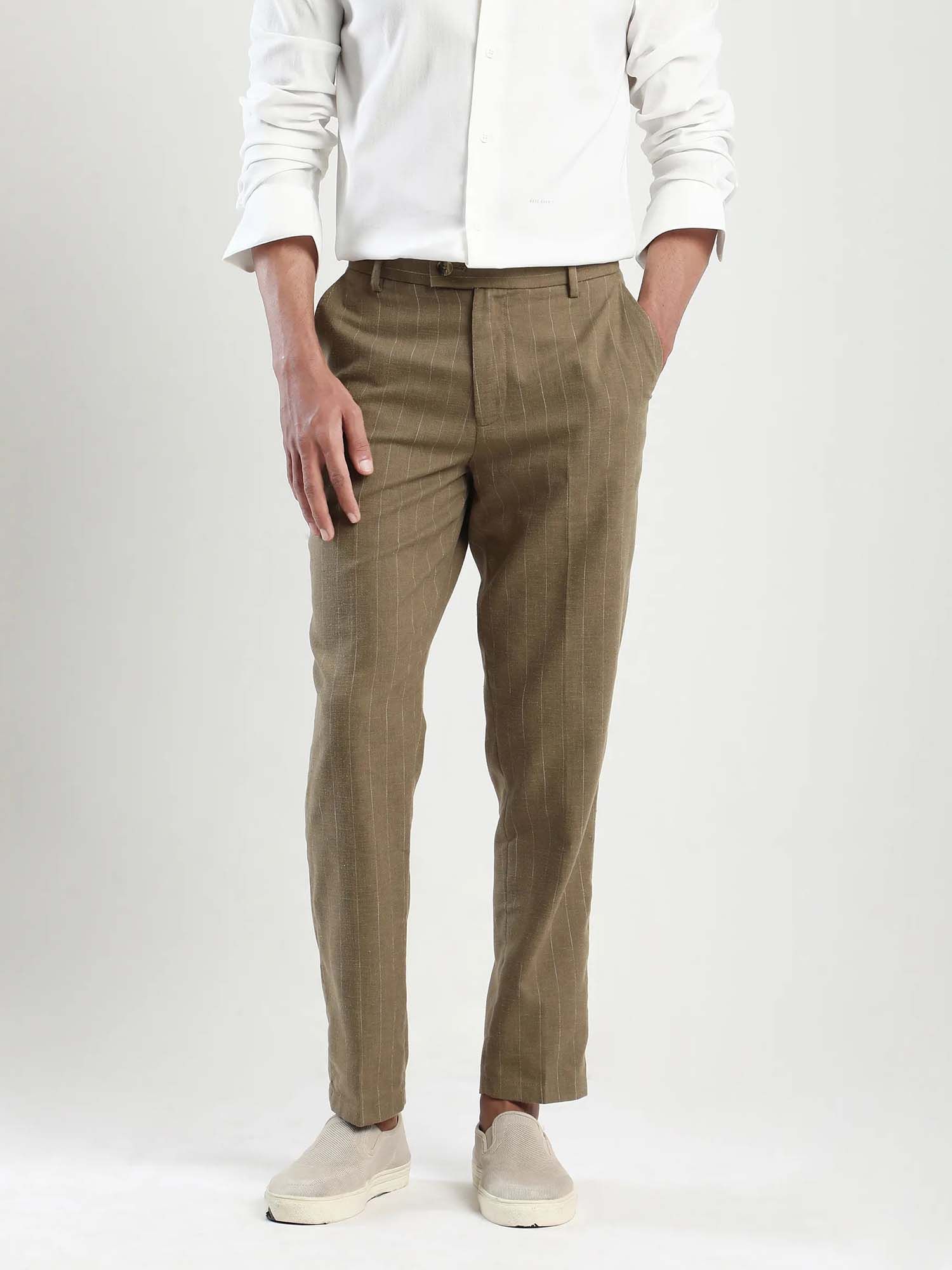 Rare Rabbit Khaki Men Cotton Blend Striped Men