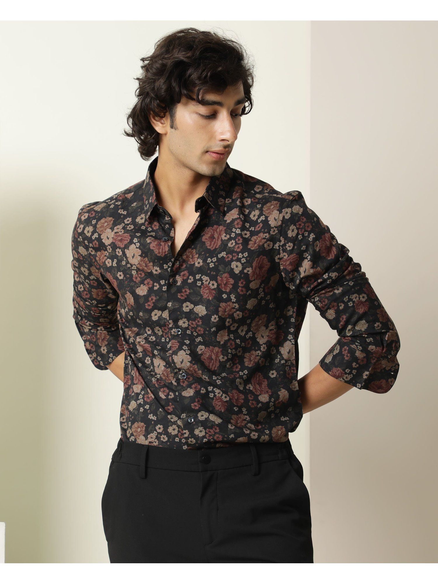Rare Rabbit Men Black Floral Casual Shirt
