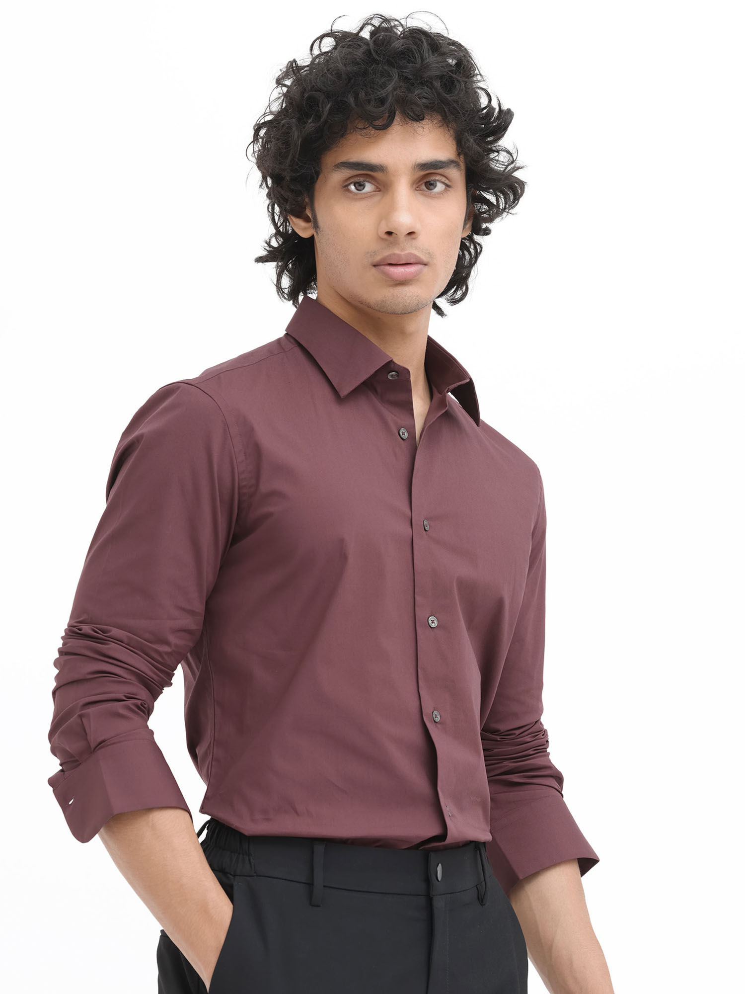 Rare Rabbit Men Maroon Solid Casual Shirt