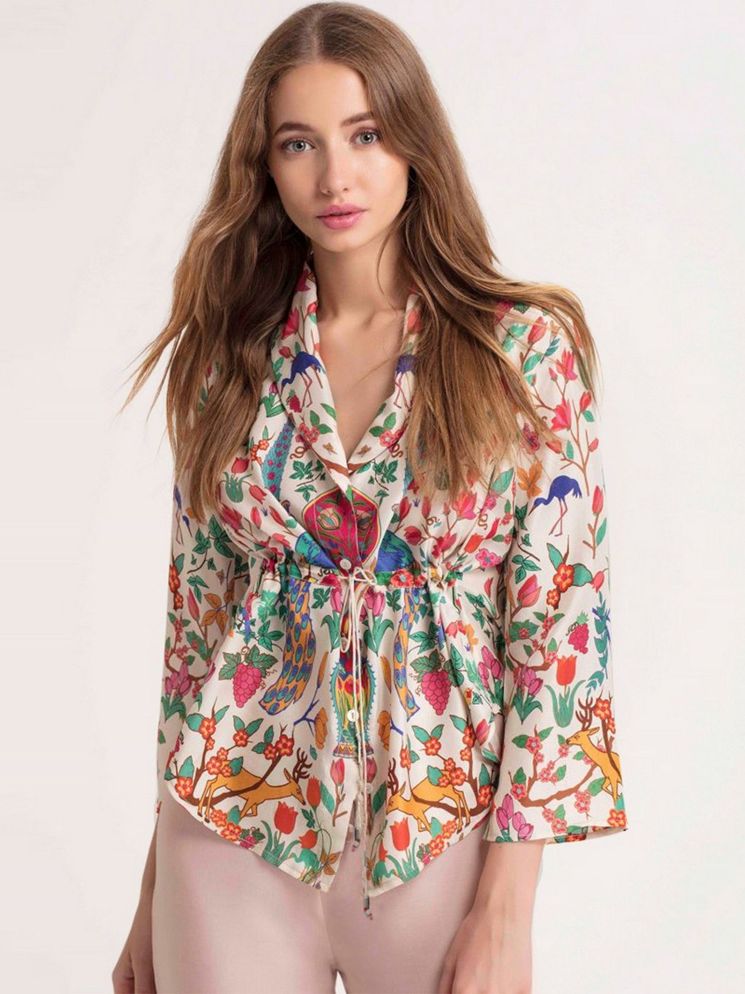 SHAYE Peacock Cinched Shirt Jacket
