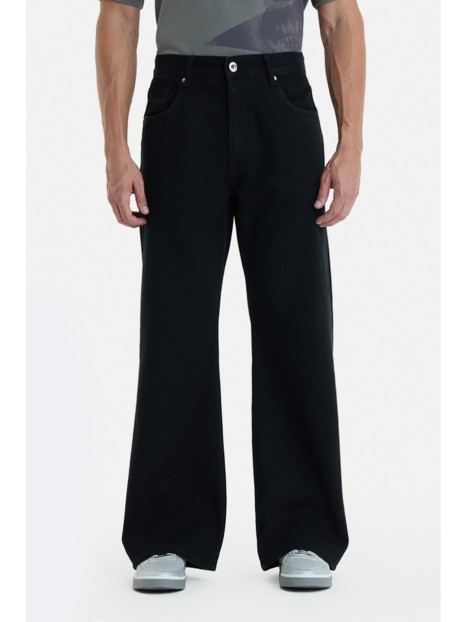 Snitch Black Solid/Plain Flared Jeans