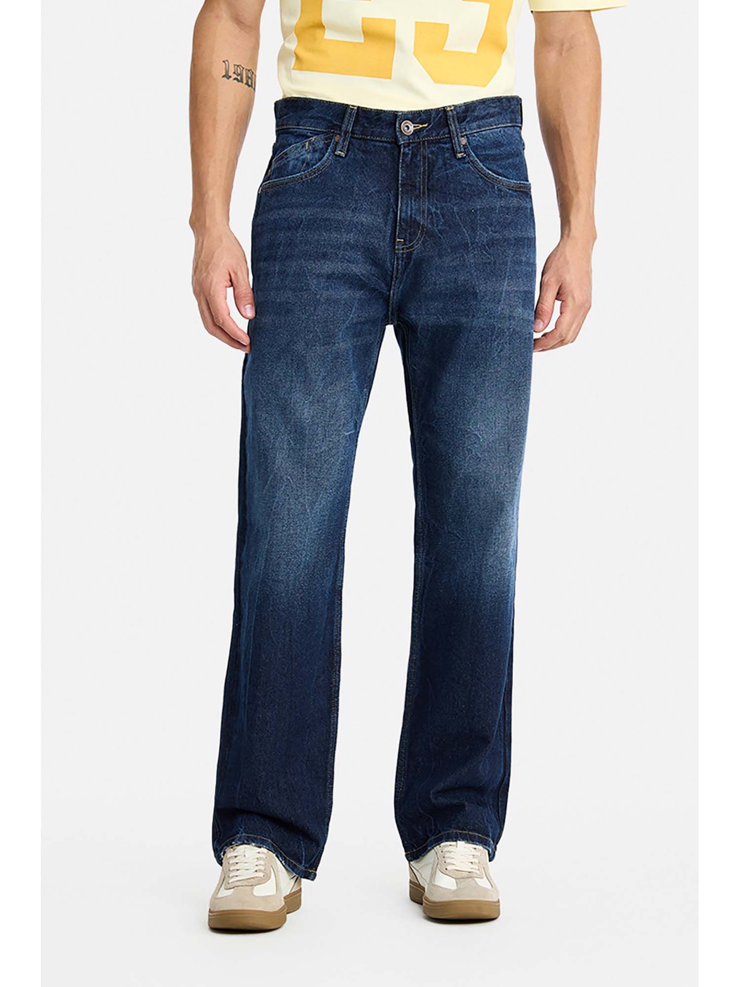 Snitch Blue Solid Plain Casual Cotton Jeans