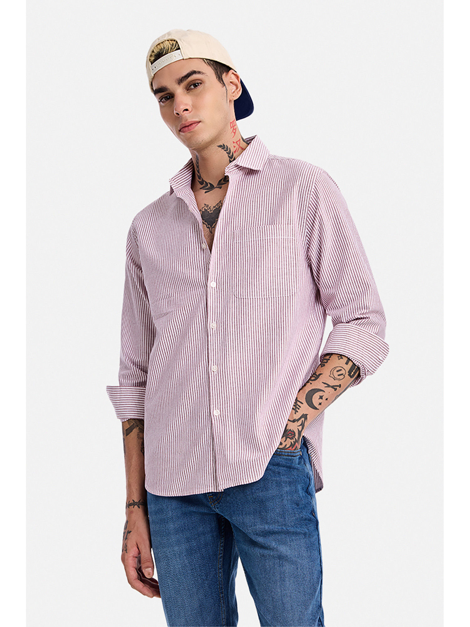 Snitch Maroon Stripes Cotton Regular Fit Shirt