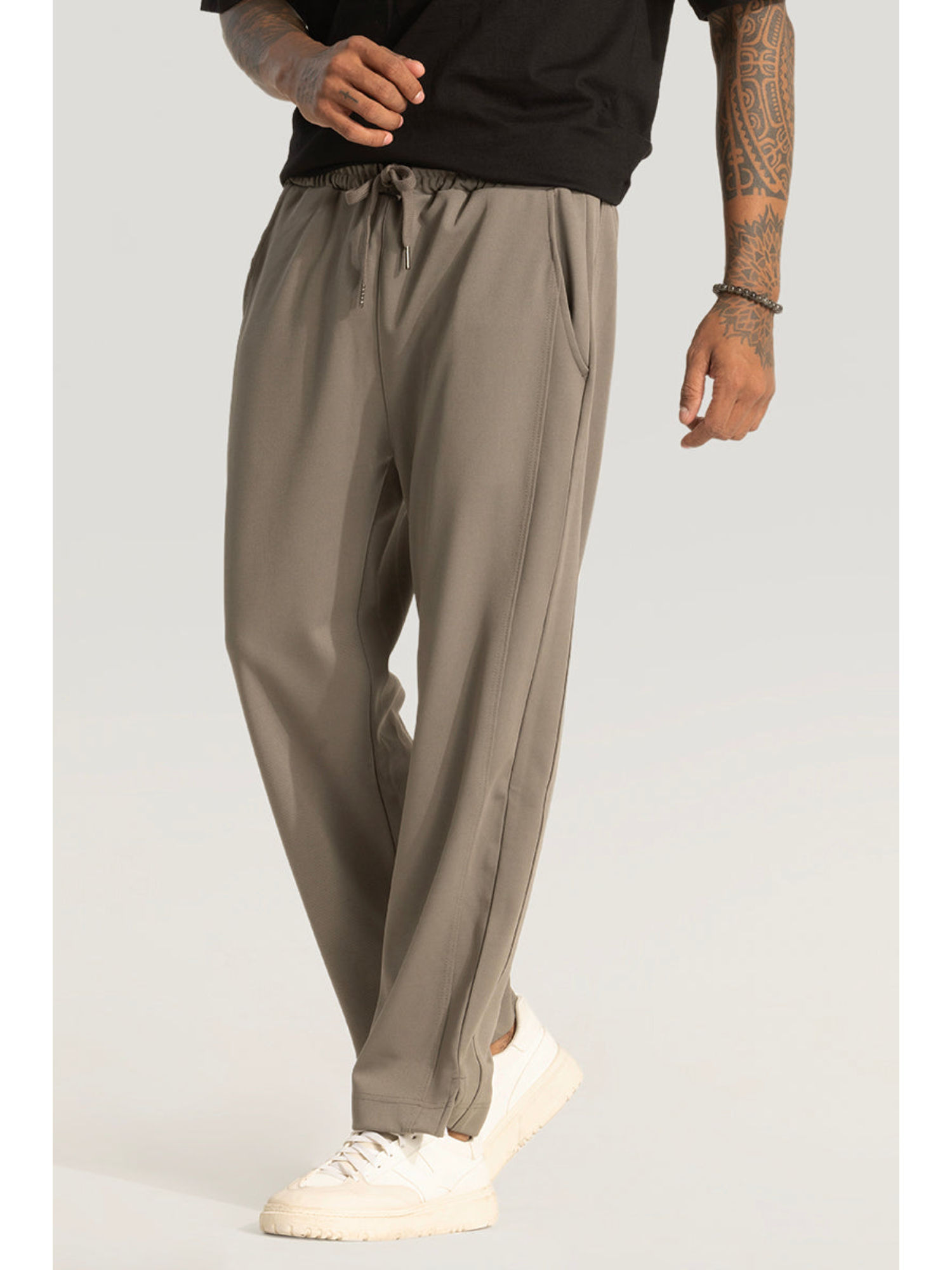 Snitch Men Light Brown Plain Relaxed Casual Trouser