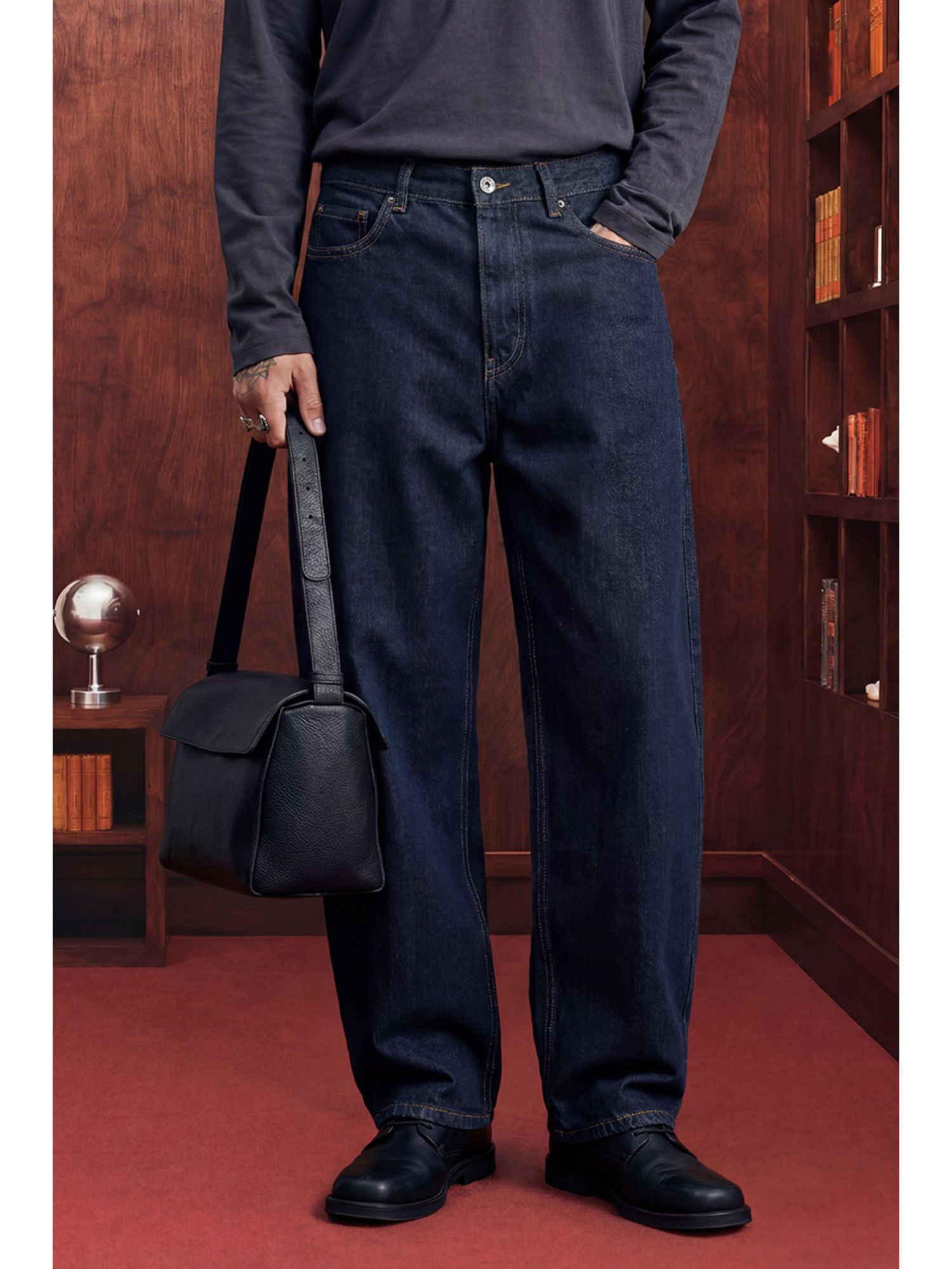 Snitch Navy Blue Denim Relaxed Casual Jeans for Men
