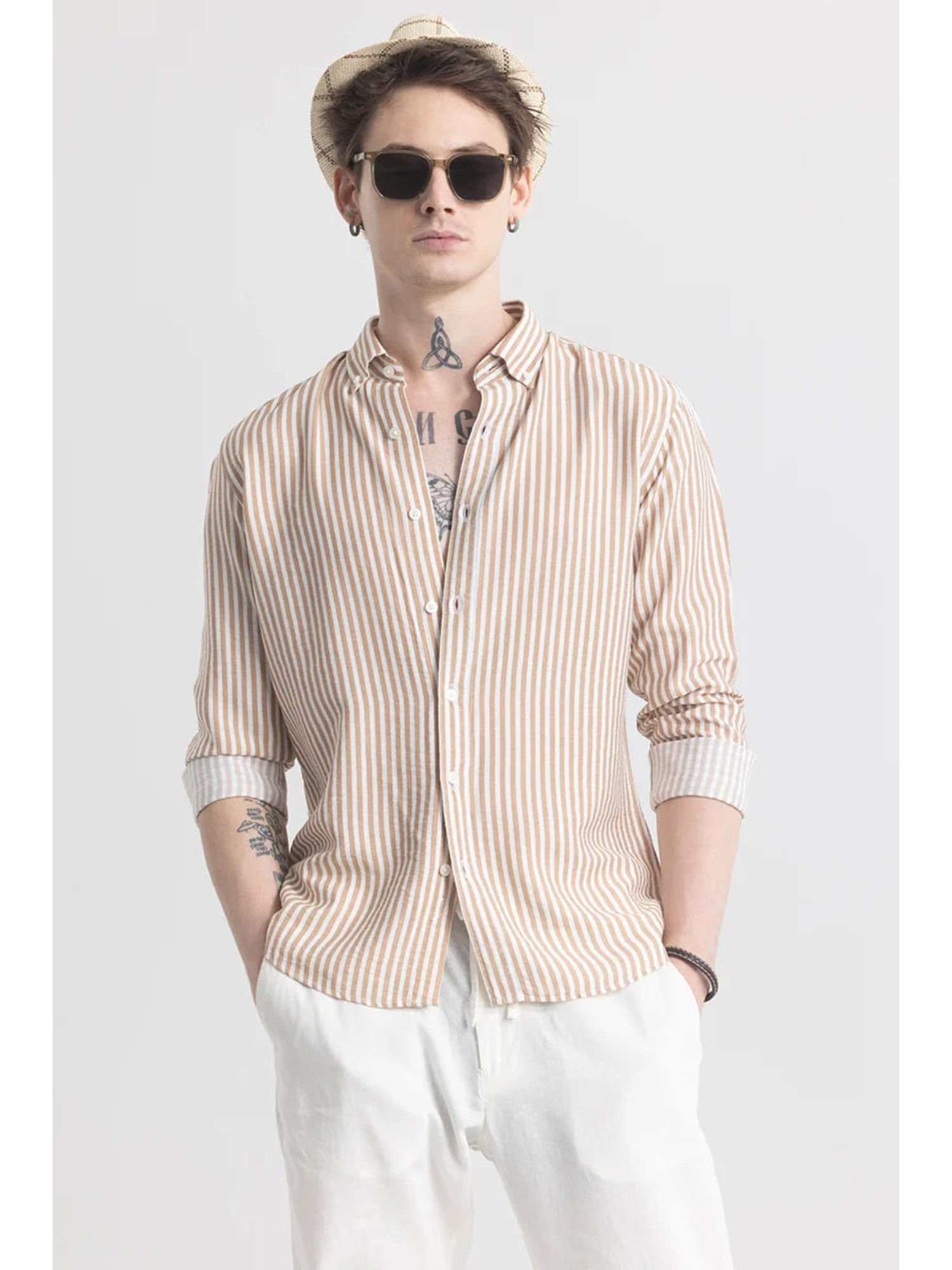 Snitch Stripehaven Beige Stripes Shirt
