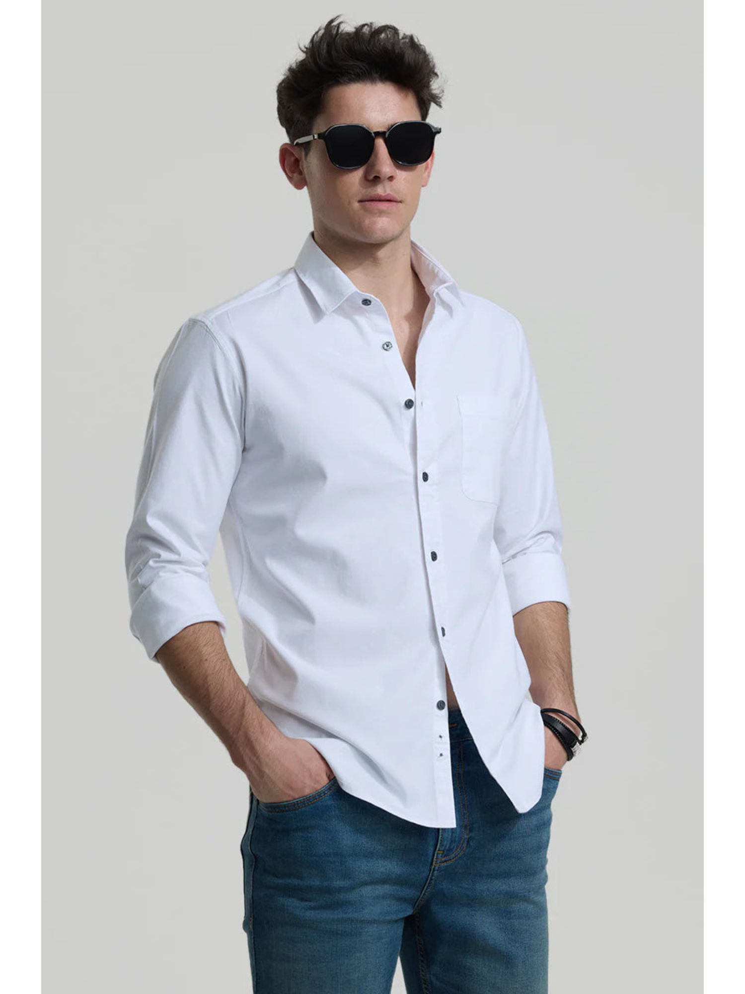 Snitch White Slim Fit Shirt